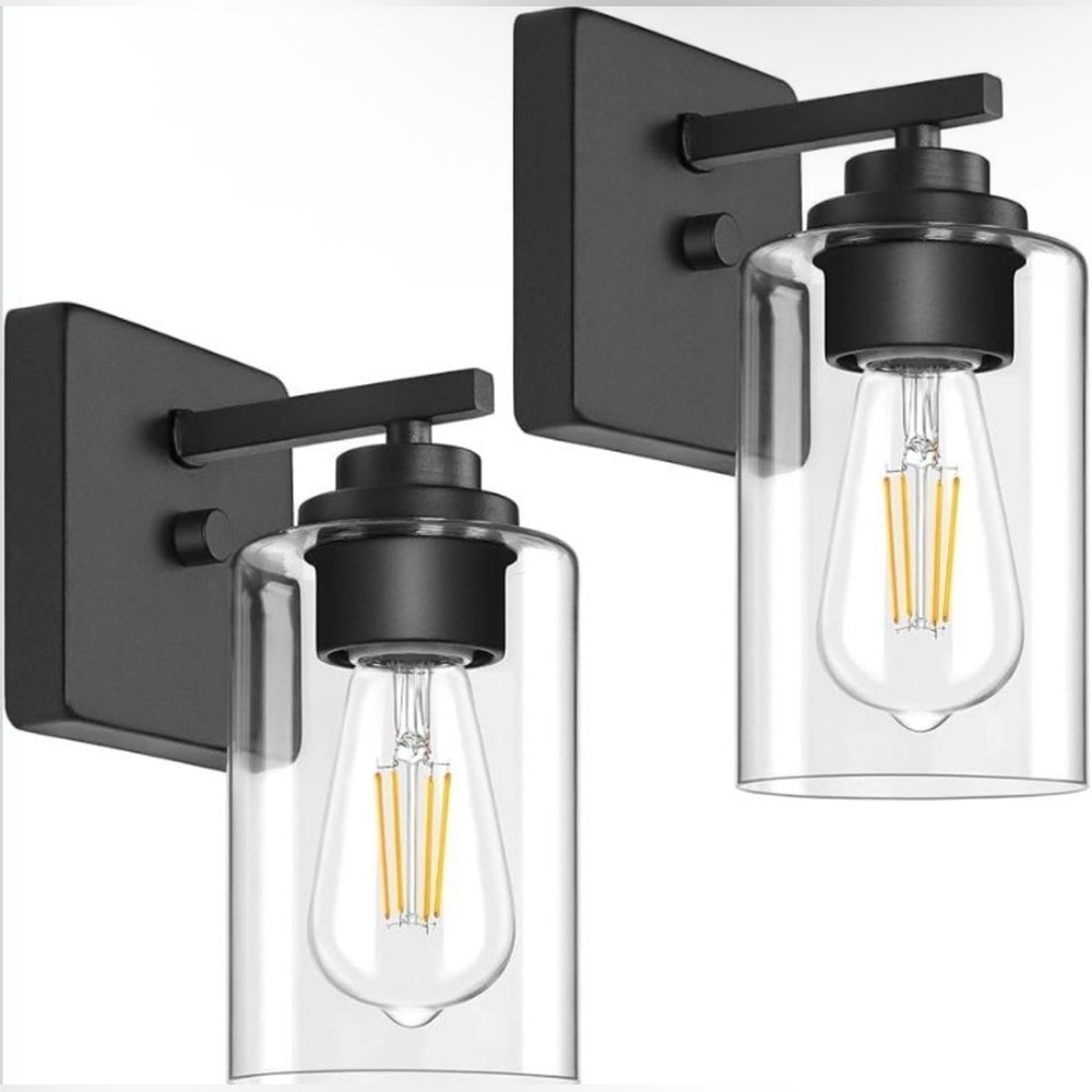 Set of 2 Wall Sconces for Bathroom, Modern Vanity Light Fixtures, Matte Black